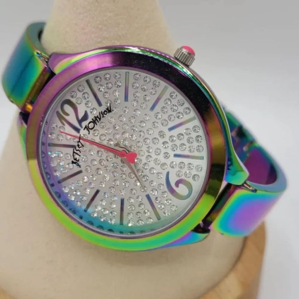 Betsey Johnson Iridescent Watch with Pave Crystal Face
